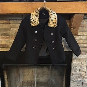 Girls kid black with leopard neck winter jacket